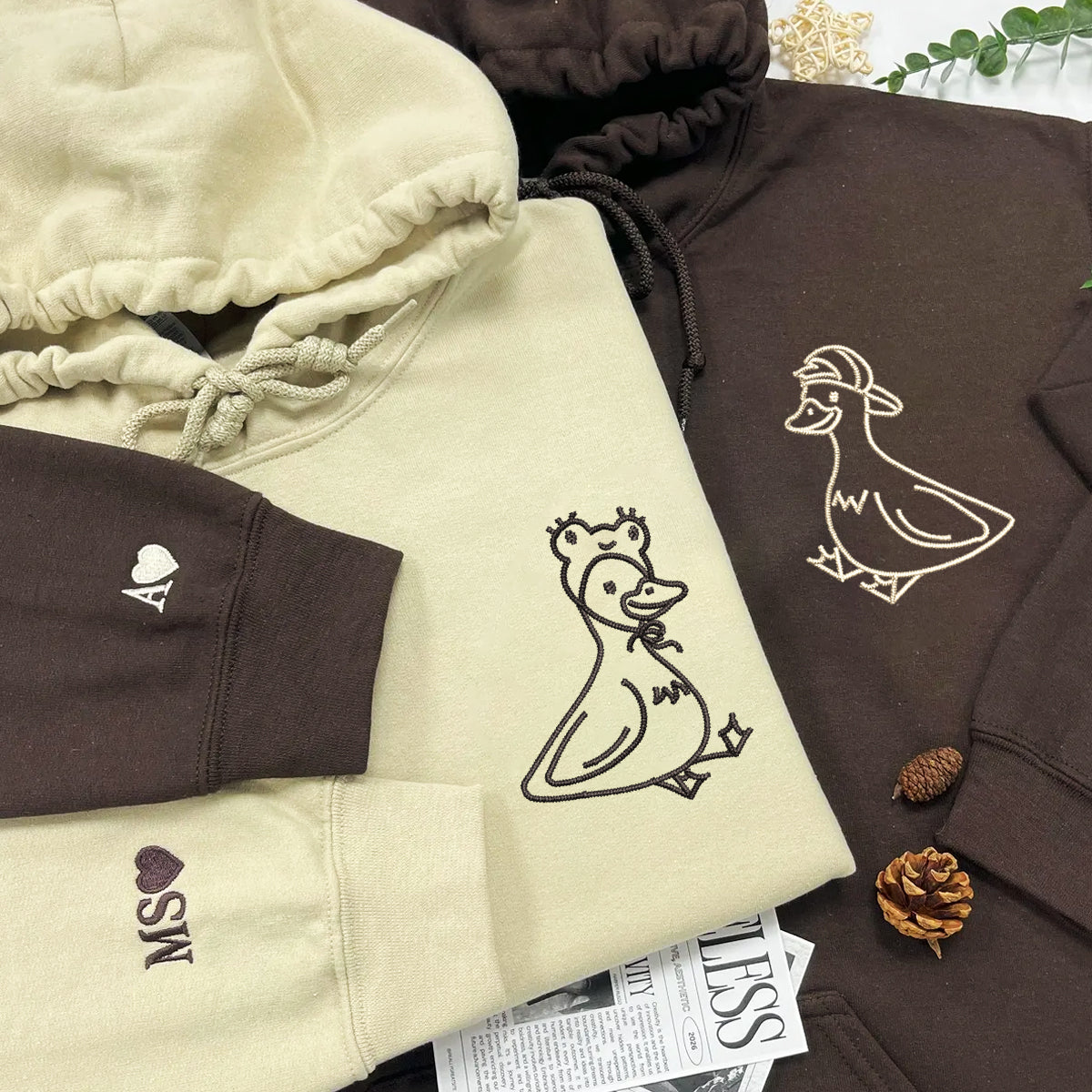 Custom Embroidered Lovely Duck Matching Hoodies for Couples