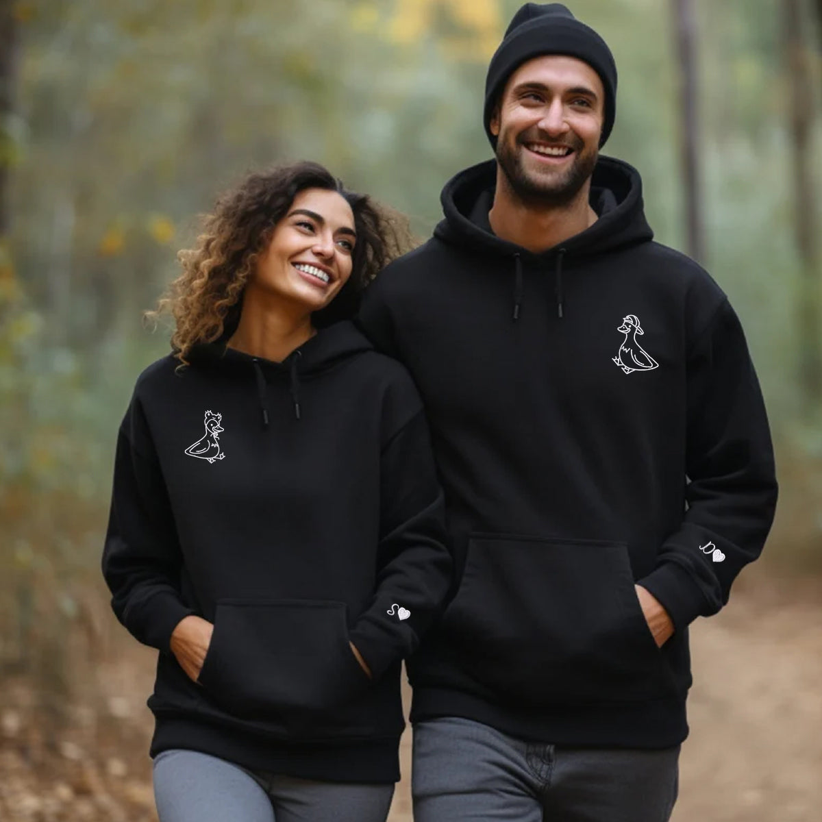 Individuell bestickte passende Hoodies mit hübscher Ente für Paare