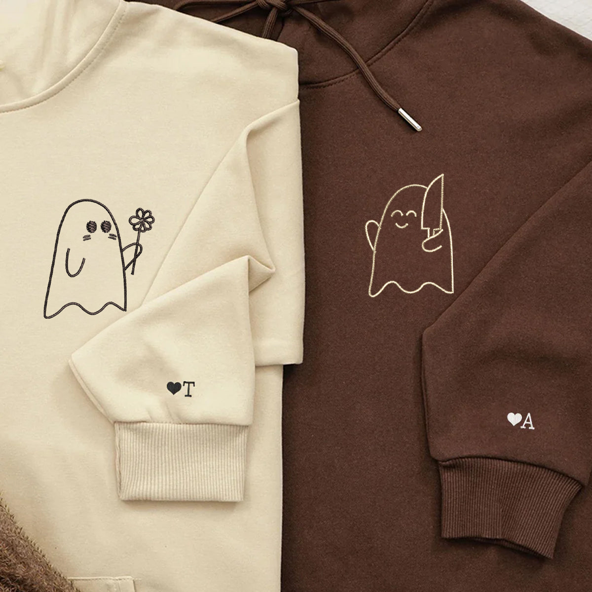 Custom Embroidered Lovely Sheet Ghost Matching Hoodies for Couples