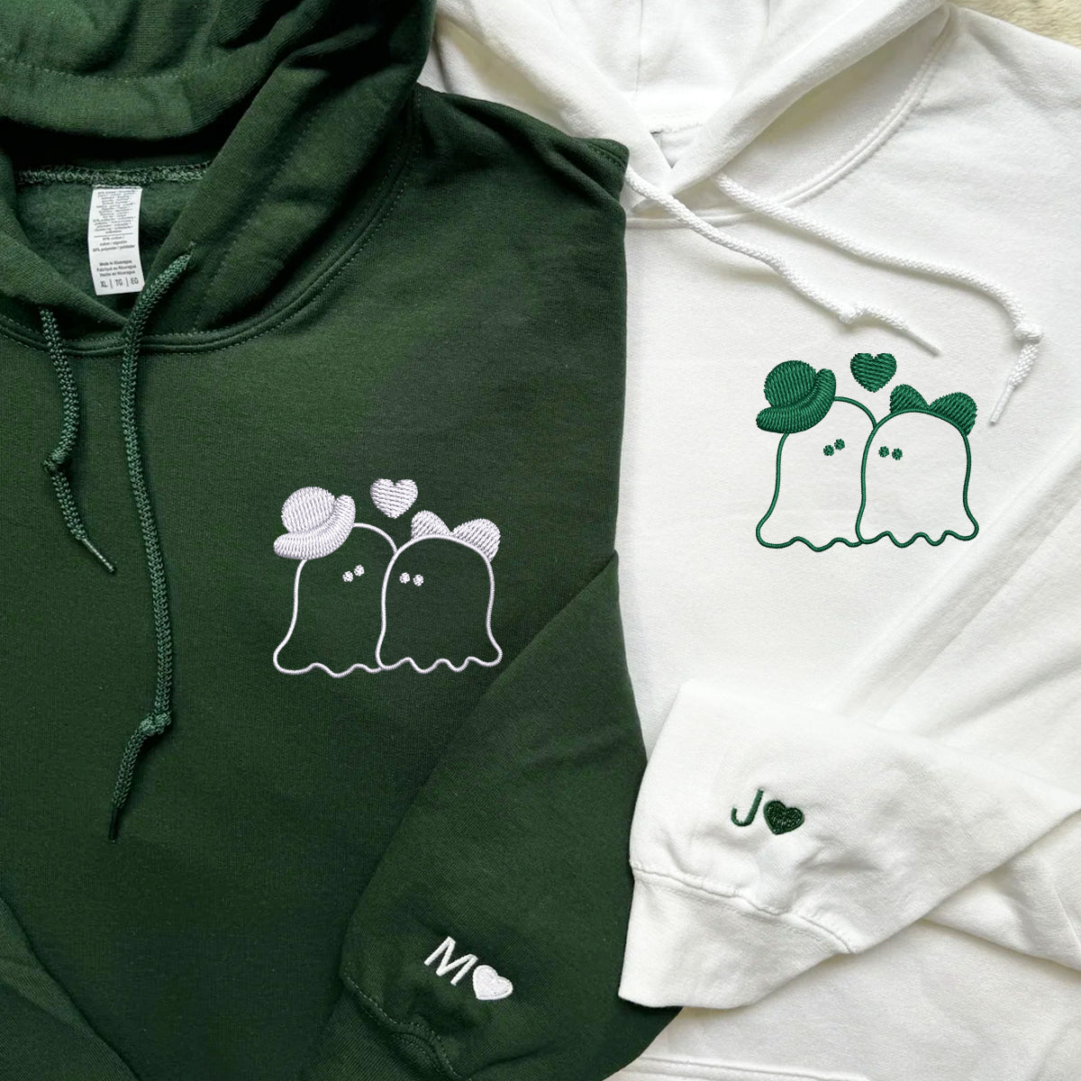 Custom Embroidered Married Ghosts Matching Hoodies for Couples