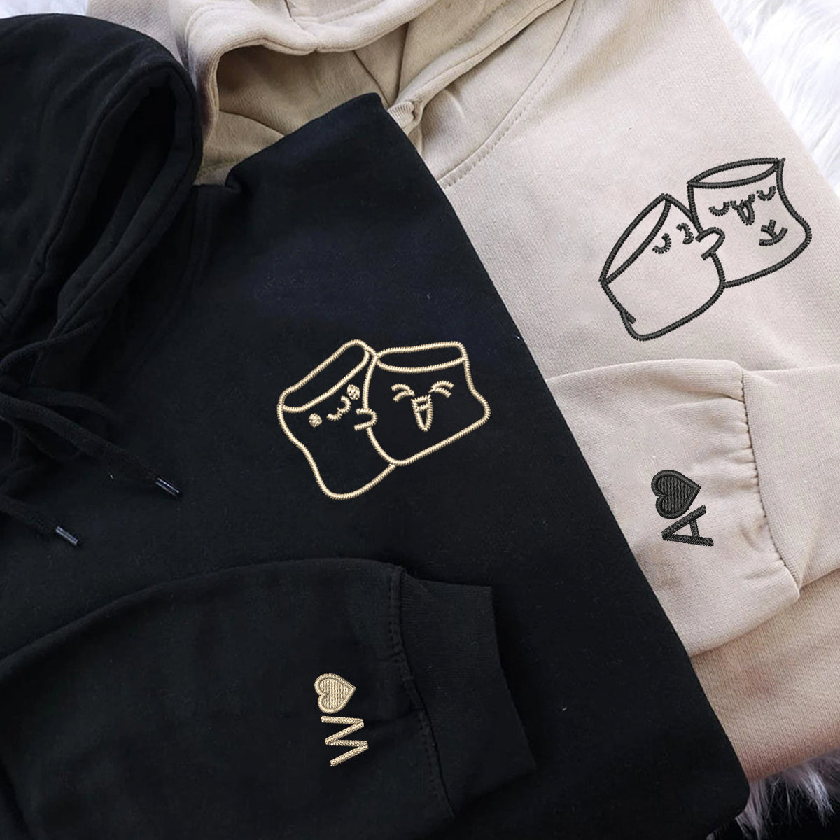 Individuell bestickte Marshmallow Love Passende Hoodies für Paare