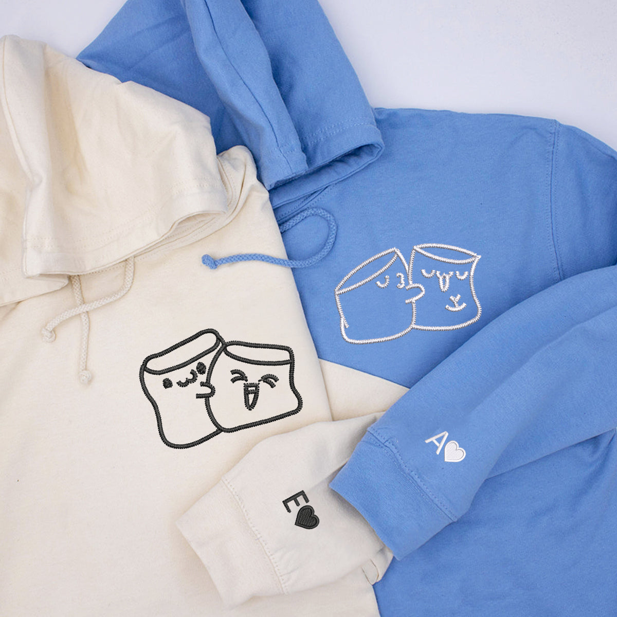 Individuell bestickte Marshmallow Love Passende Hoodies für Paare