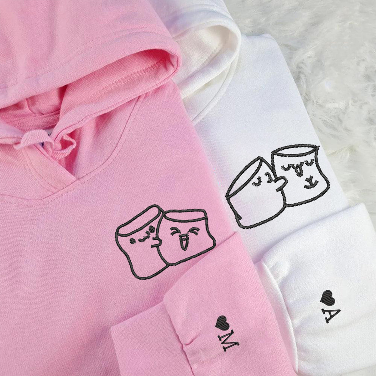 Custom Embroidered Marshmallow Love Matching Hoodies for Couples