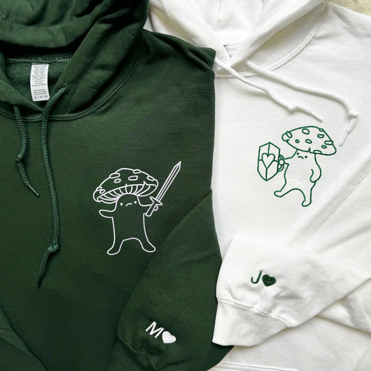 Custom Embroidered Mushroom Battle Matching Hoodies for Couples