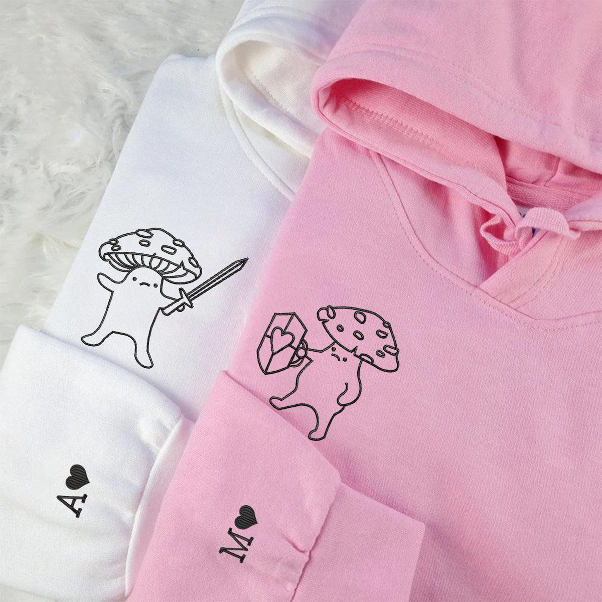 Custom Embroidered Mushroom Battle Matching Hoodies for Couples