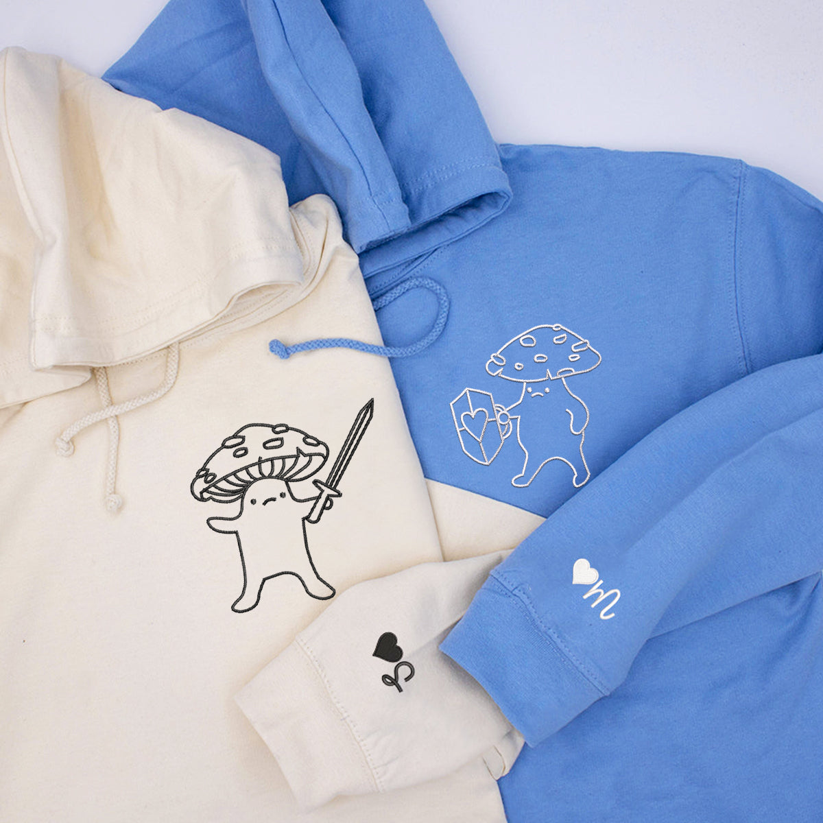 Custom Embroidered Mushroom Battle Matching Hoodies for Couples