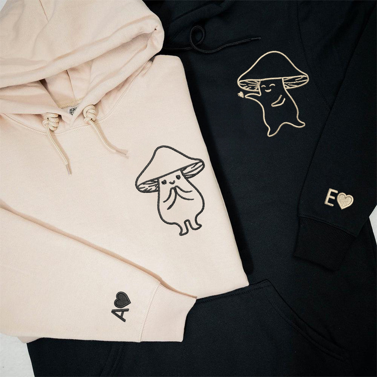 Custom Embroidered Mushroom Love Matching Hoodies for Couples