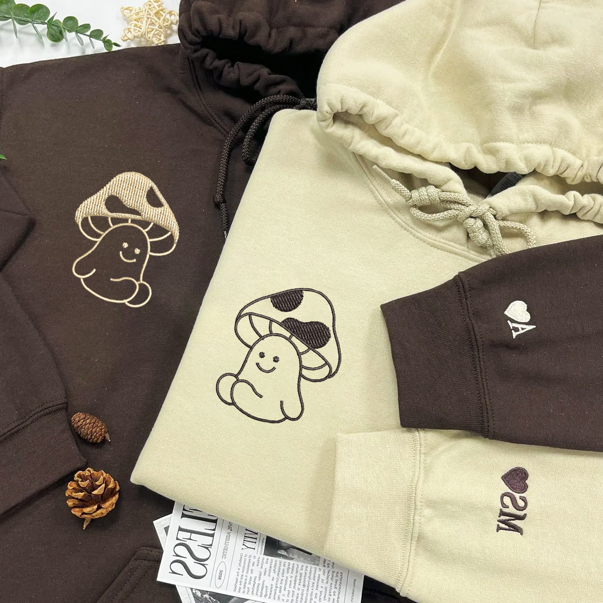 Custom Embroidered Mushroom Matching Hoodies for Couples