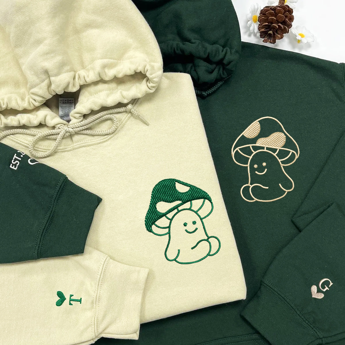 Individuell bestickte Pilz-Kapuzenpullover für Paare