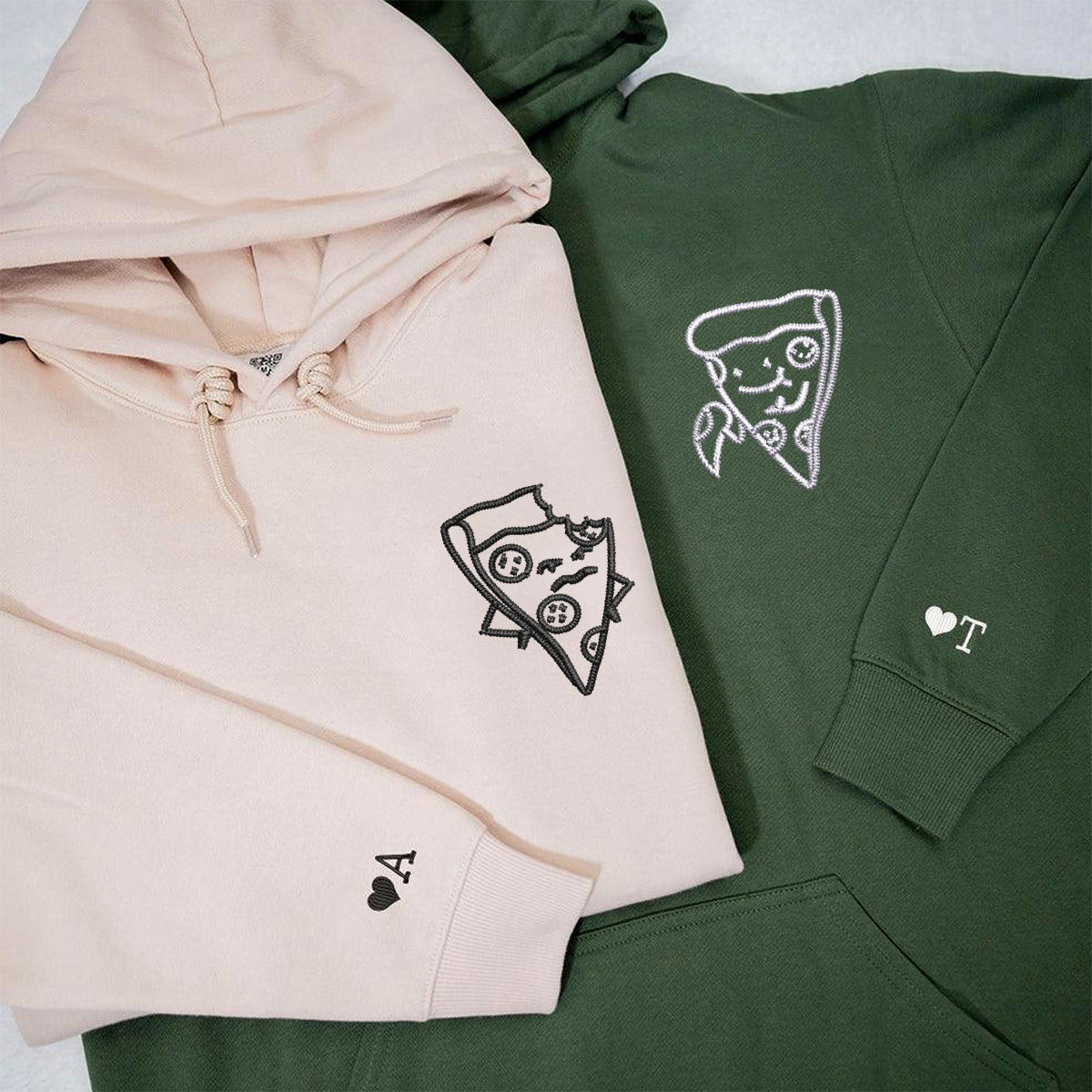 Custom Embroidered One Bite Pizza Matching Hoodies for Couples