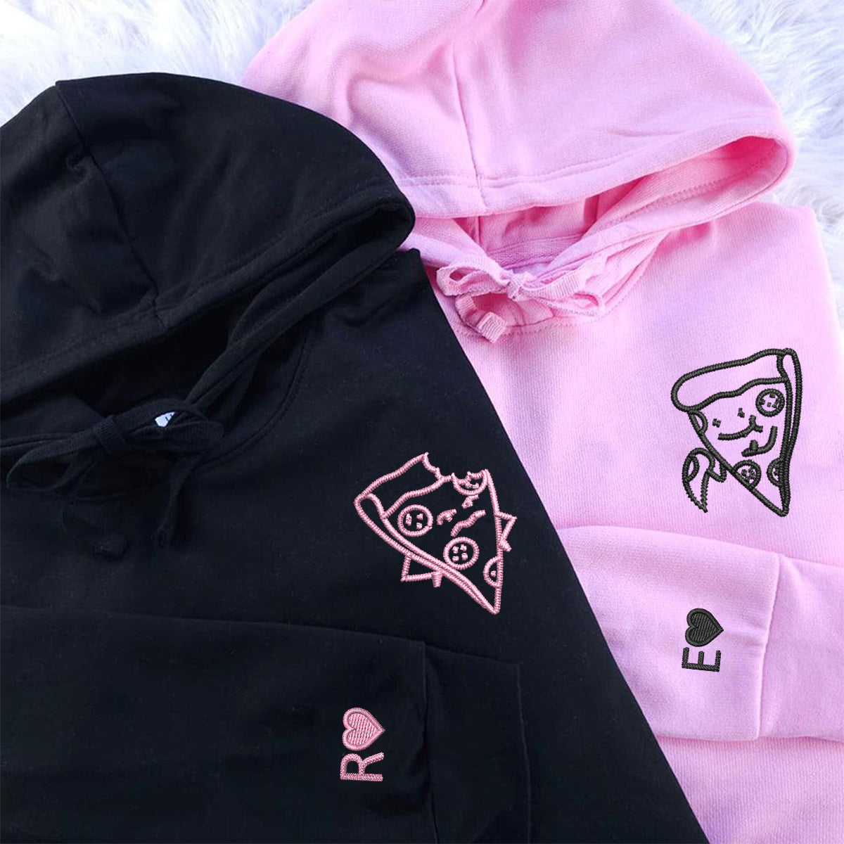 Custom Embroidered One Bite Pizza Matching Hoodies for Couples