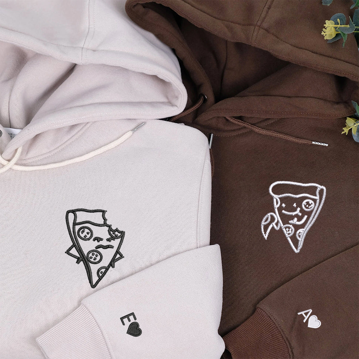 Individuell bestickte One Bite Pizza Passende Hoodies für Paare
