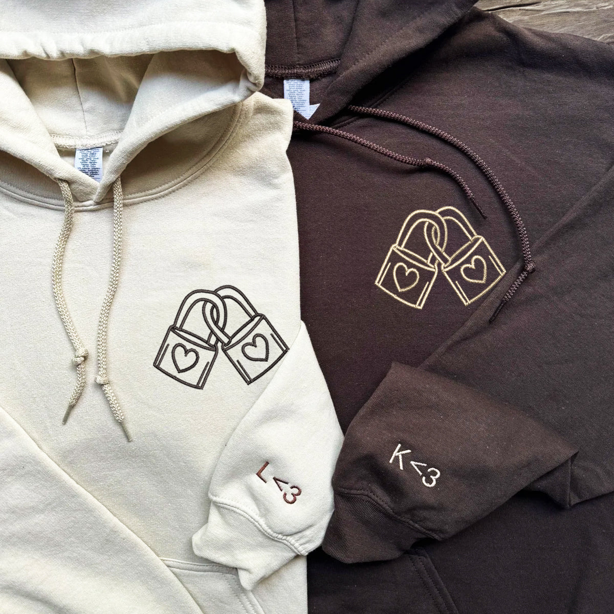 Individuell besticktes Vorhängeschloss mit Herz Passende Hoodies für Paare