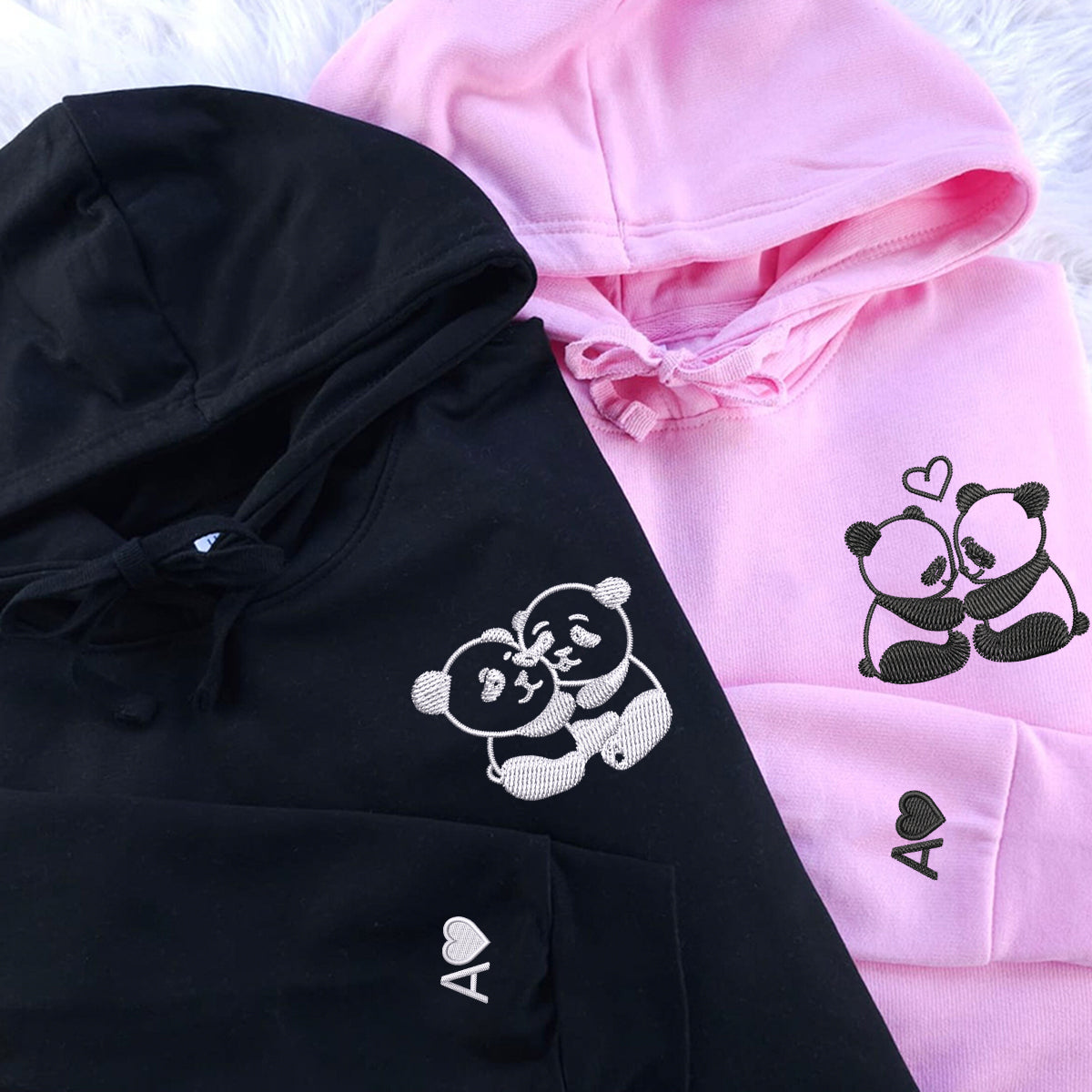 Custom Embroidered Panda Love Matching Hoodies for Couples
