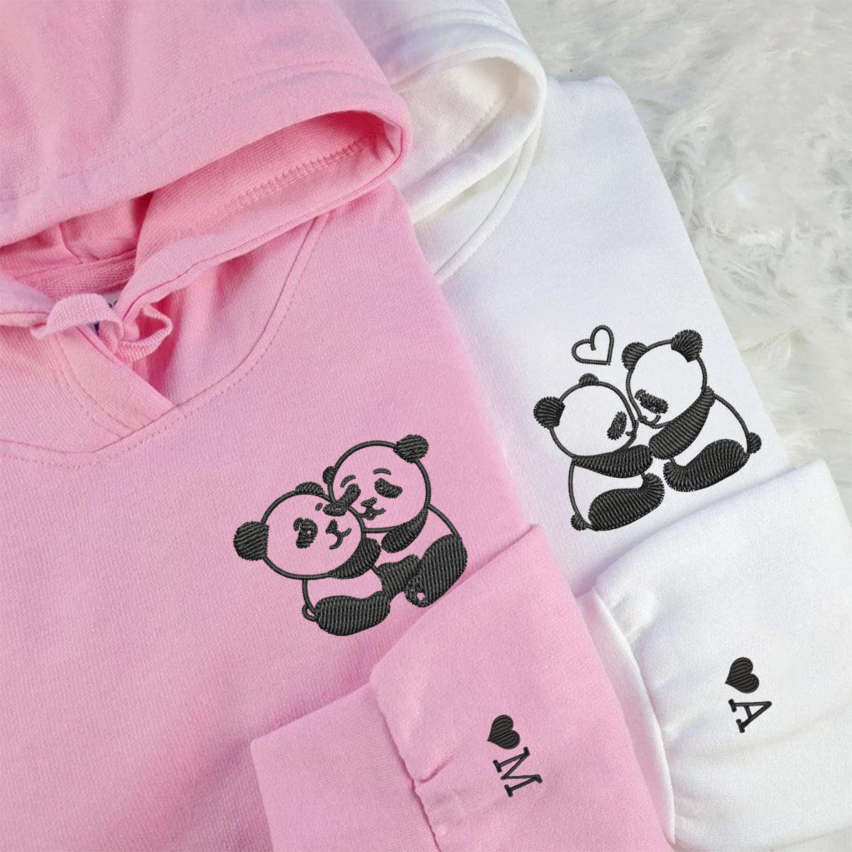 Custom Embroidered Panda Love Matching Hoodies for Couples