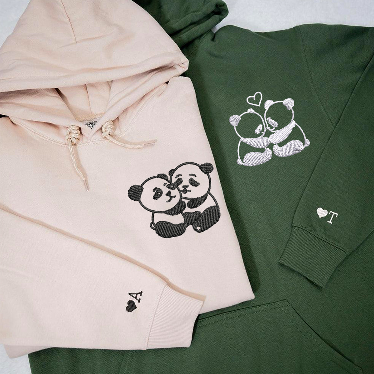 Custom Embroidered Panda Love Matching Hoodies for Couples