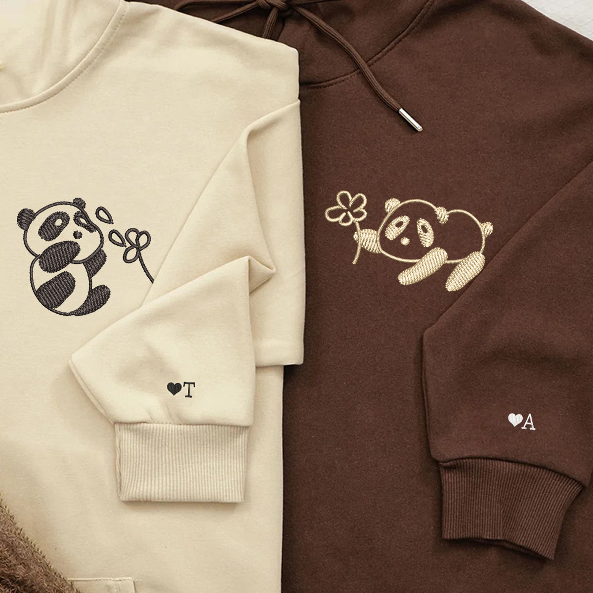 Individuell bestickter Panda mit Blumen Passende Hoodies für Paare