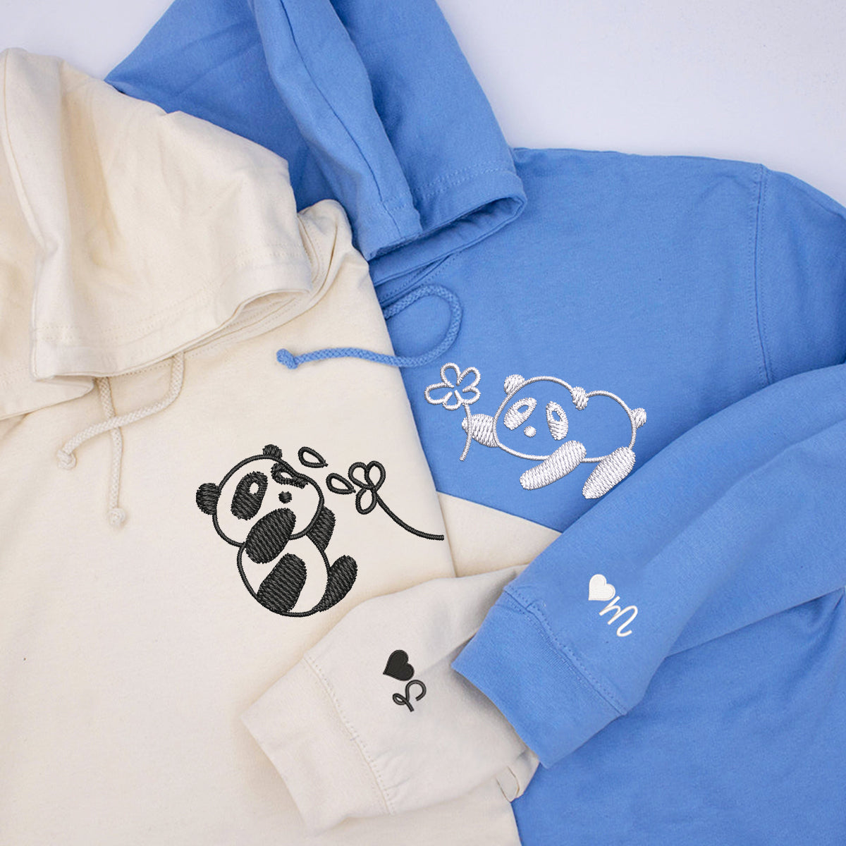 Individuell bestickter Panda mit Blumen Passende Hoodies für Paare