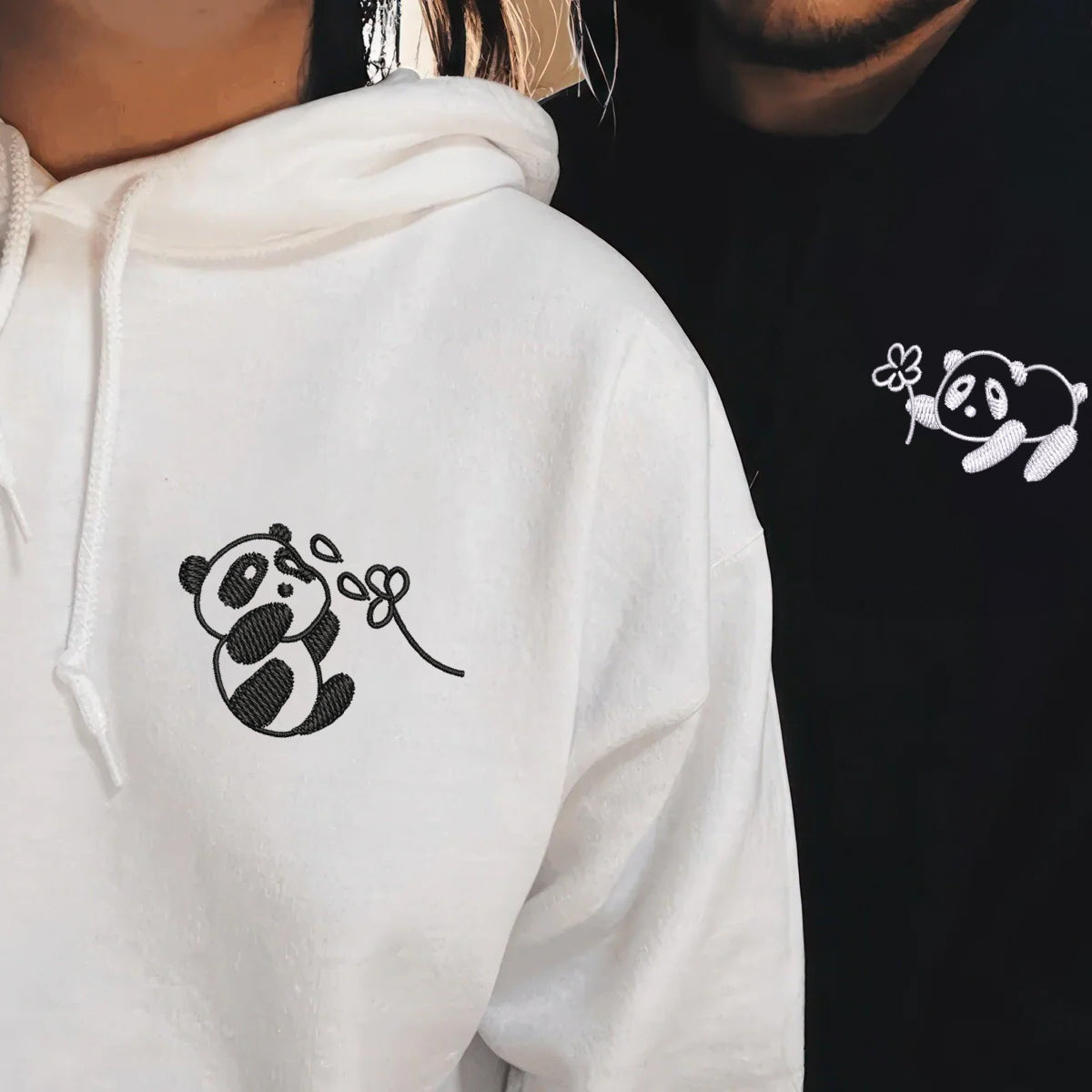 Individuell bestickter Panda mit Blumen Passende Hoodies für Paare