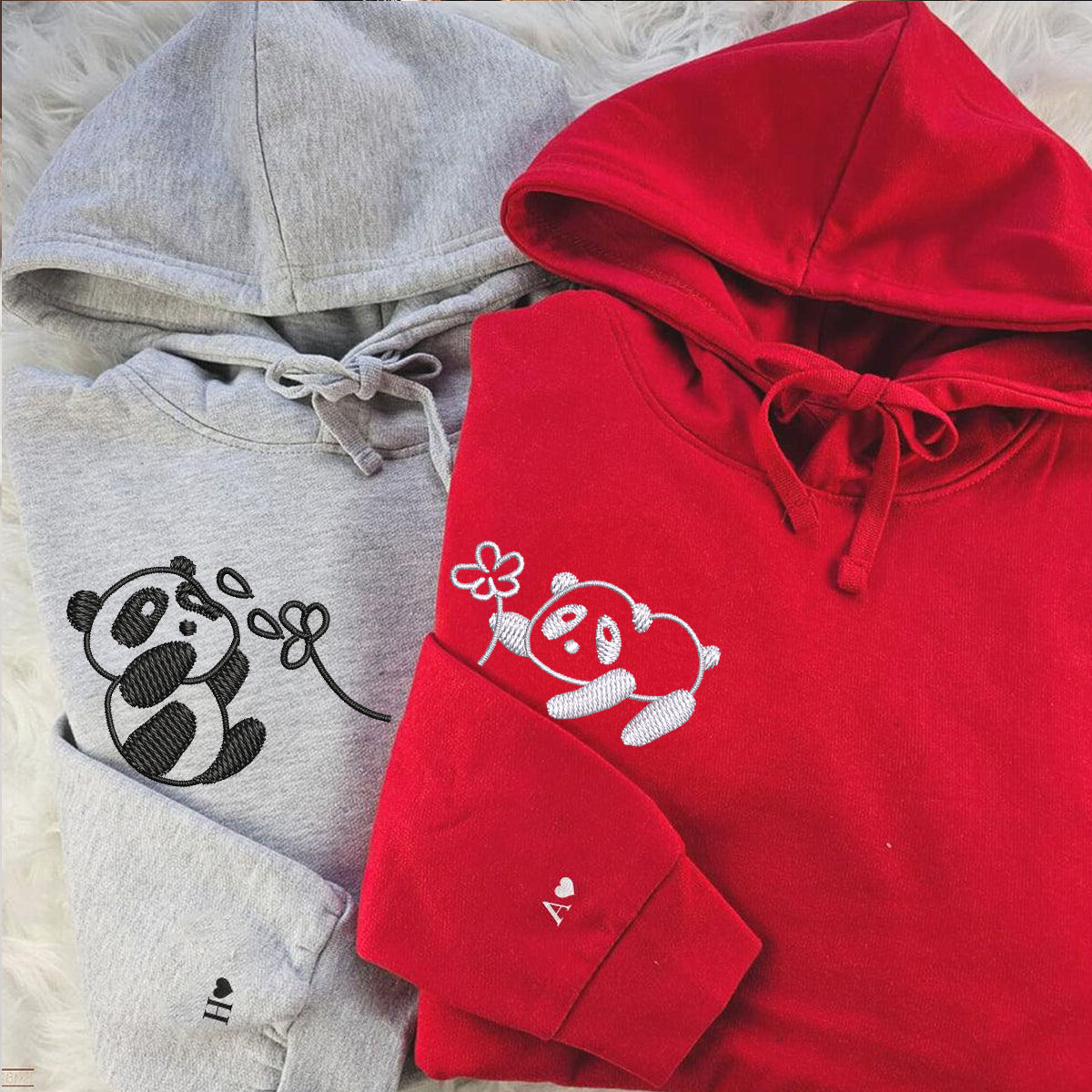 Individuell bestickter Panda mit Blumen Passende Hoodies für Paare
