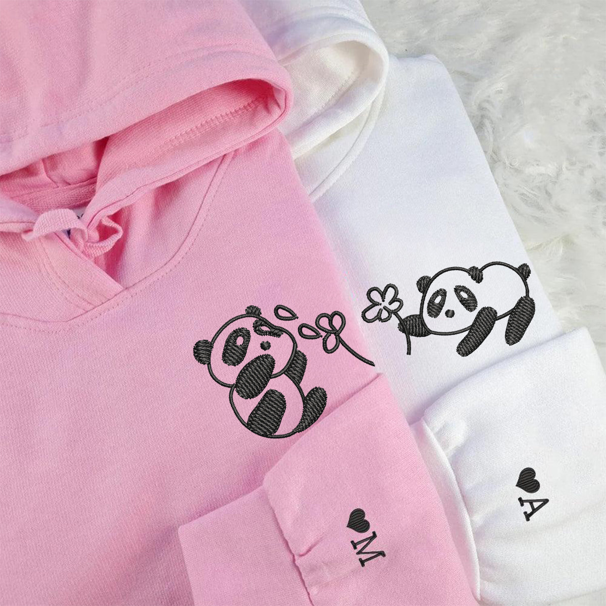 Individuell bestickter Panda mit Blumen Passende Hoodies für Paare