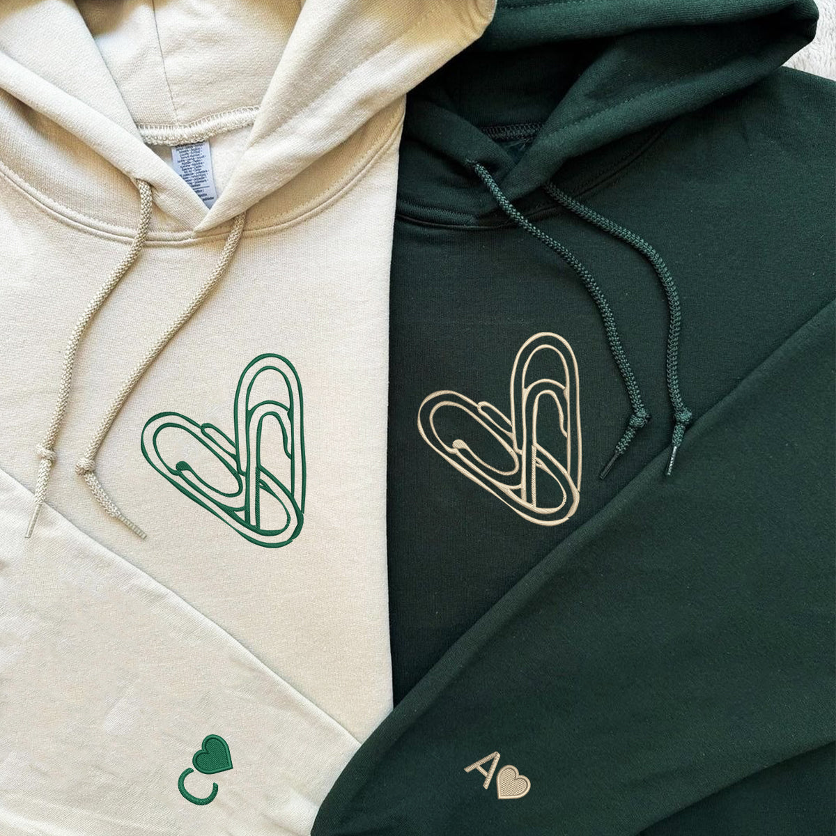 Custom Embroidered Paperclip Heart Matching Hoodies for Couples