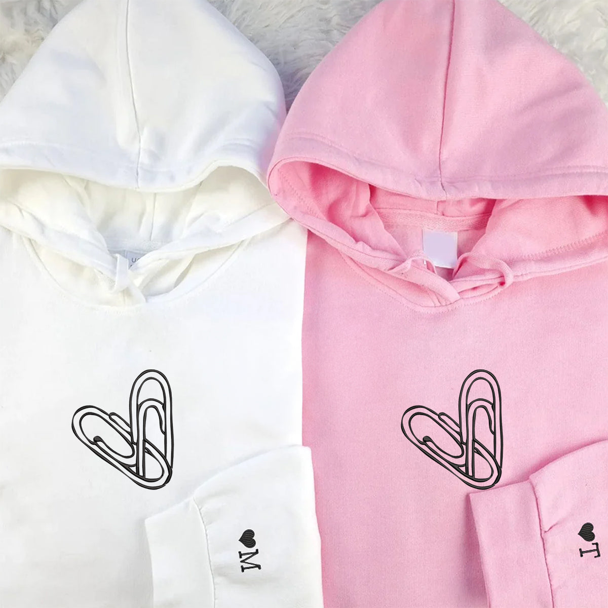 Custom Embroidered Paperclip Heart Matching Hoodies for Couples