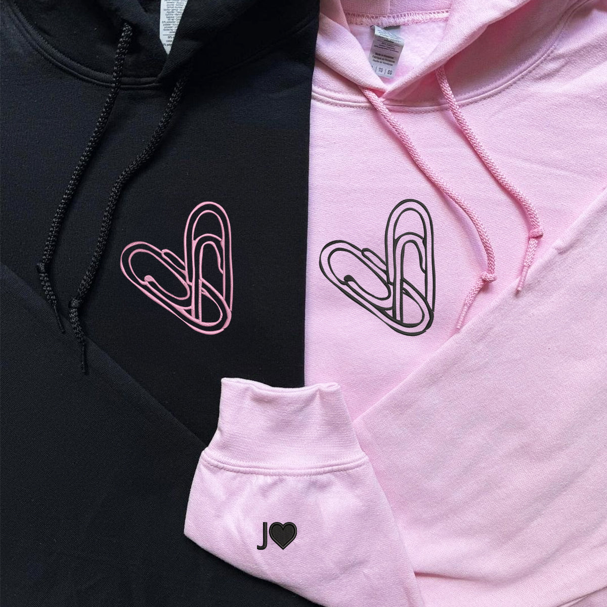 Custom Embroidered Paperclip Heart Matching Hoodies for Couples