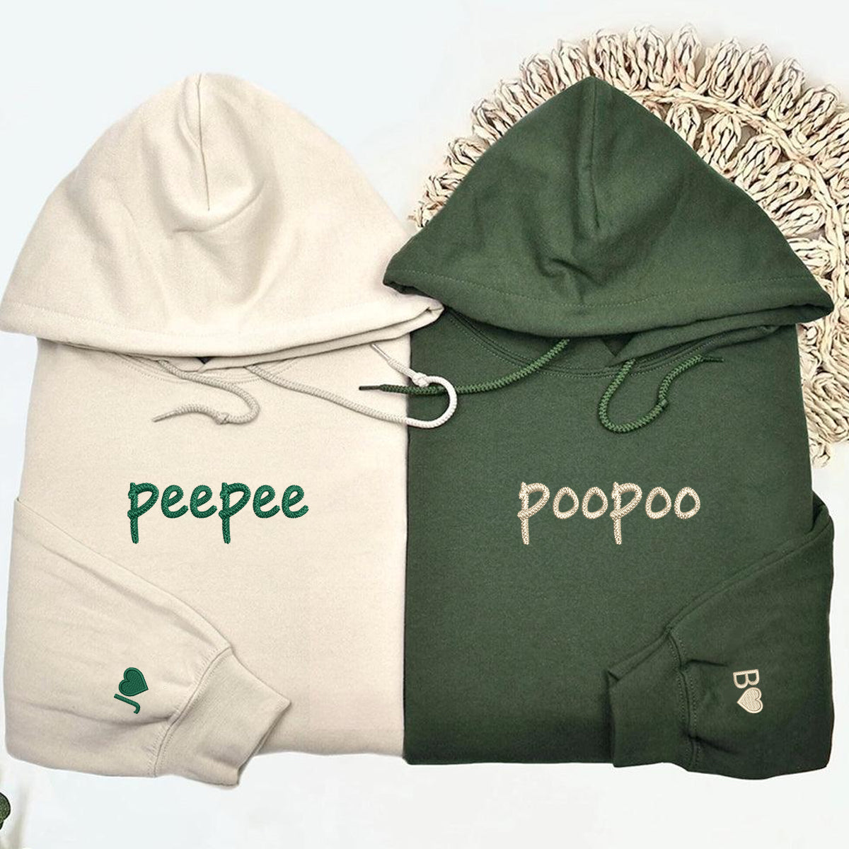 Custom Embroidered Peepee Poopoo Matching Hoodies for Couples