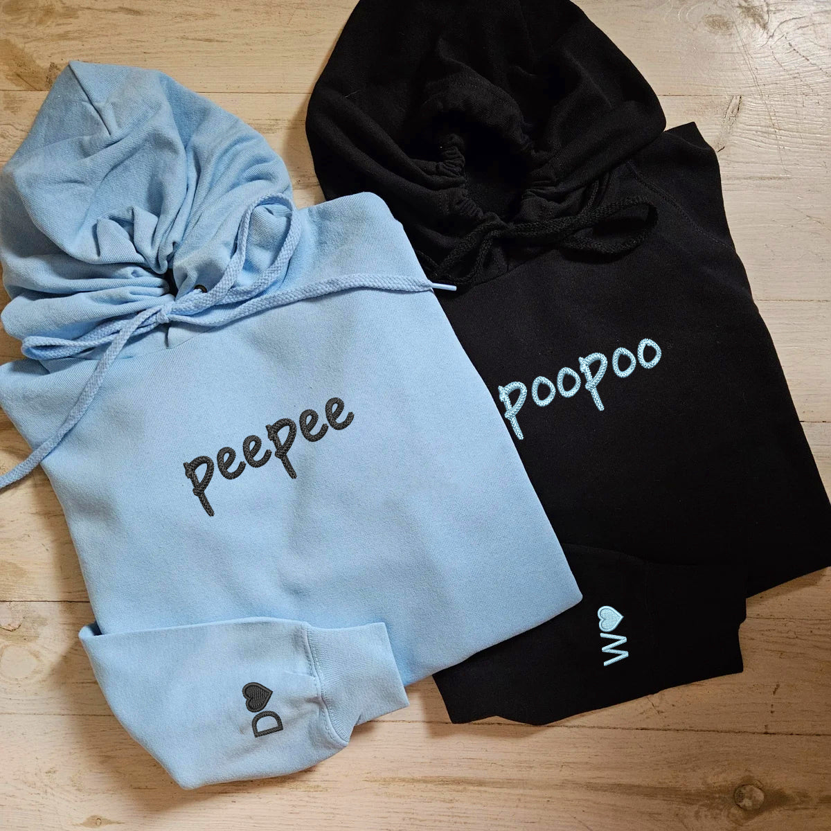 Custom Embroidered Peepee Poopoo Matching Hoodies for Couples