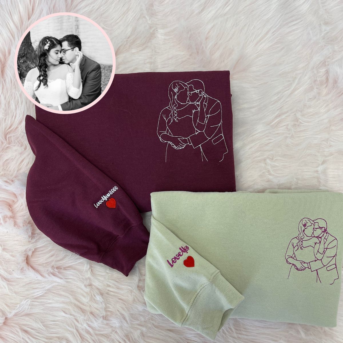 Personalized Embroidered Hoodies Line Art With Pictures