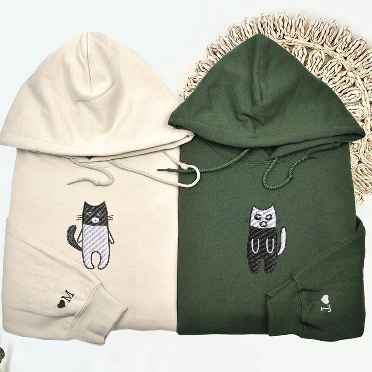 Custom Embroidered Robber Bandit Cats Matching Hoodies for Couples