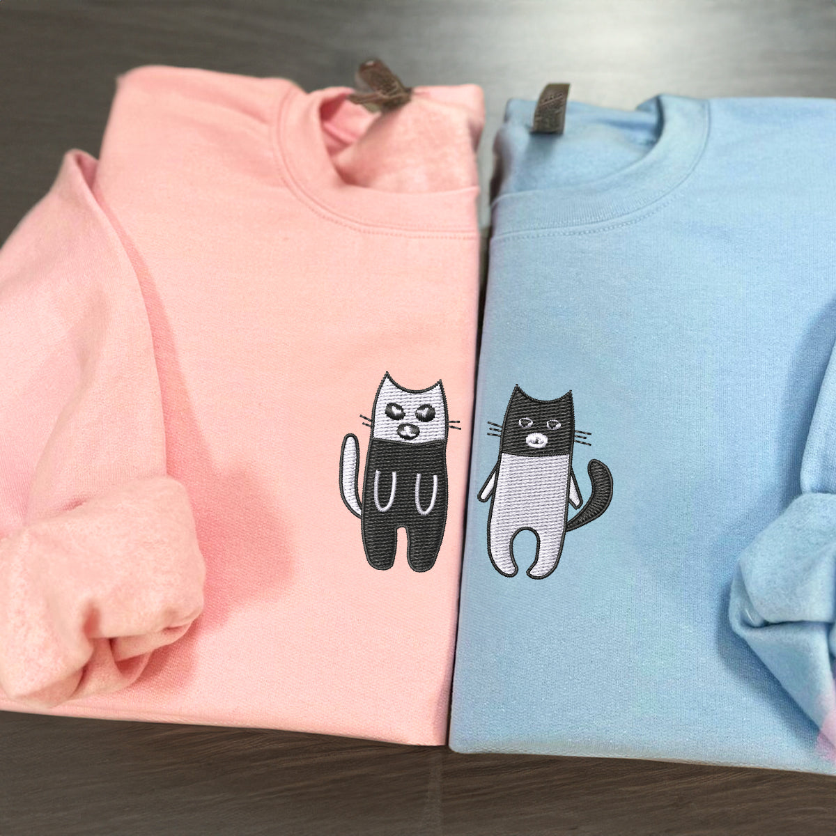 Custom Embroidered Robber Bandit Cats Matching Hoodies for Couples