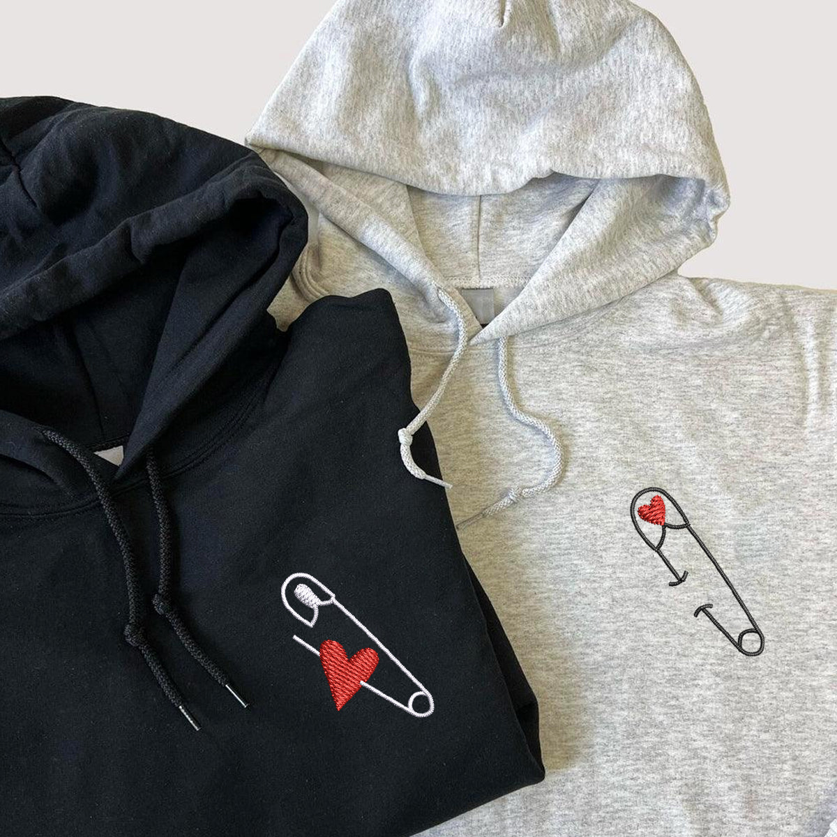 Custom Embroidered Safety Pin Love Matching Hoodies for Couples
