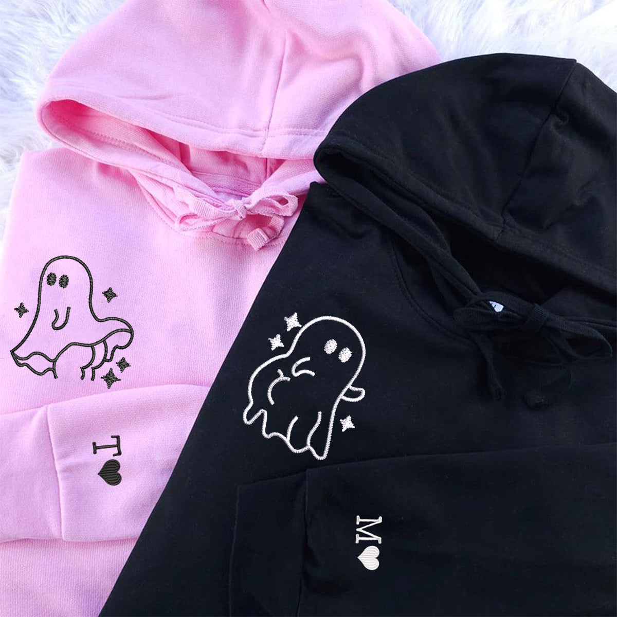 Sweats à capuche assortis brodés personnalisés Sassy Ghost pour couples
