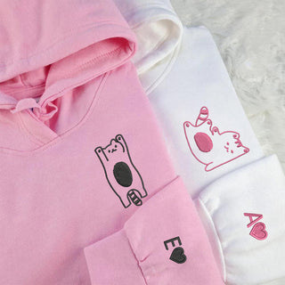 Individuell bestickte, alberne Katzen-Kapuzenpullover für Paare