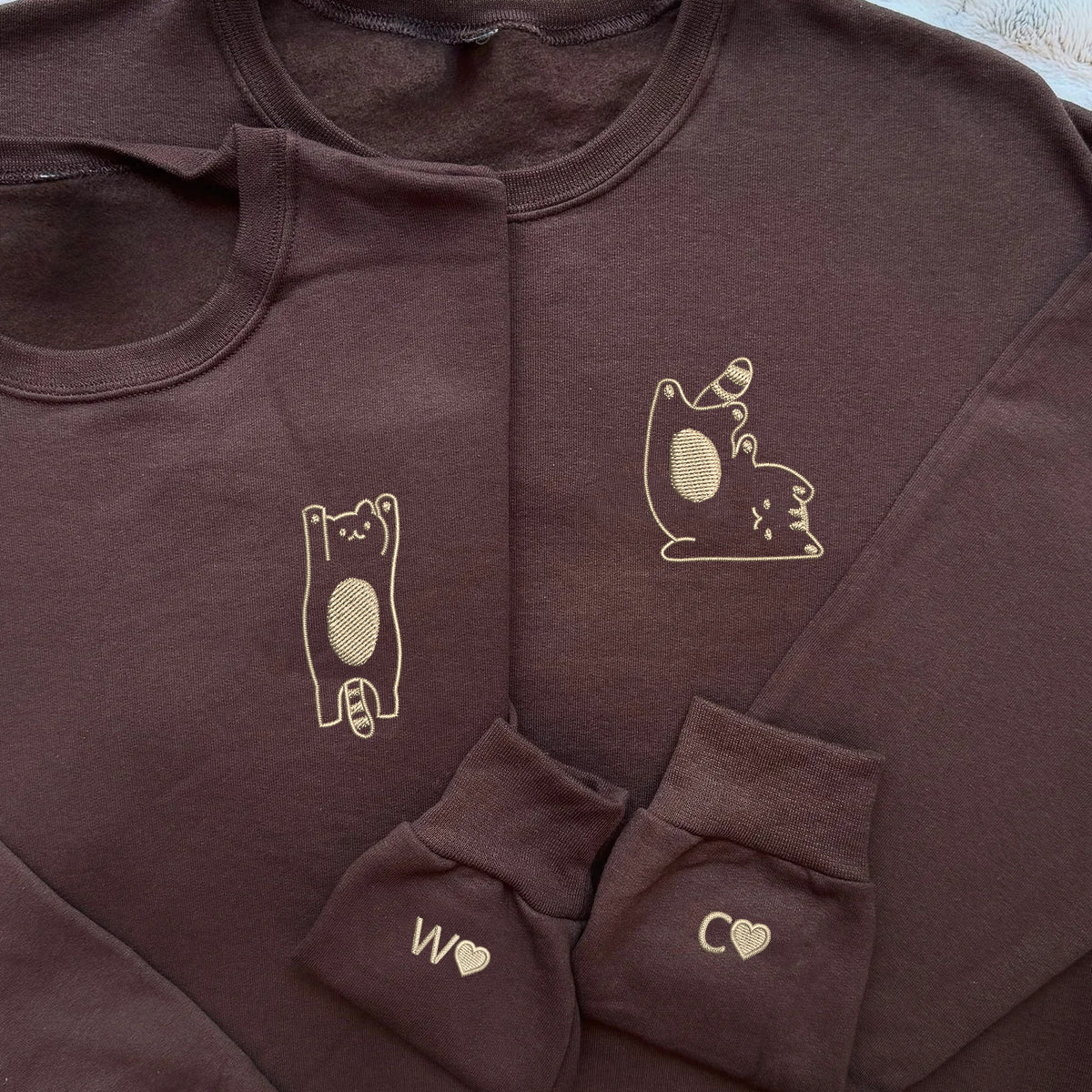 Custom Embroidered Silly Cat Matching Hoodies for Couples