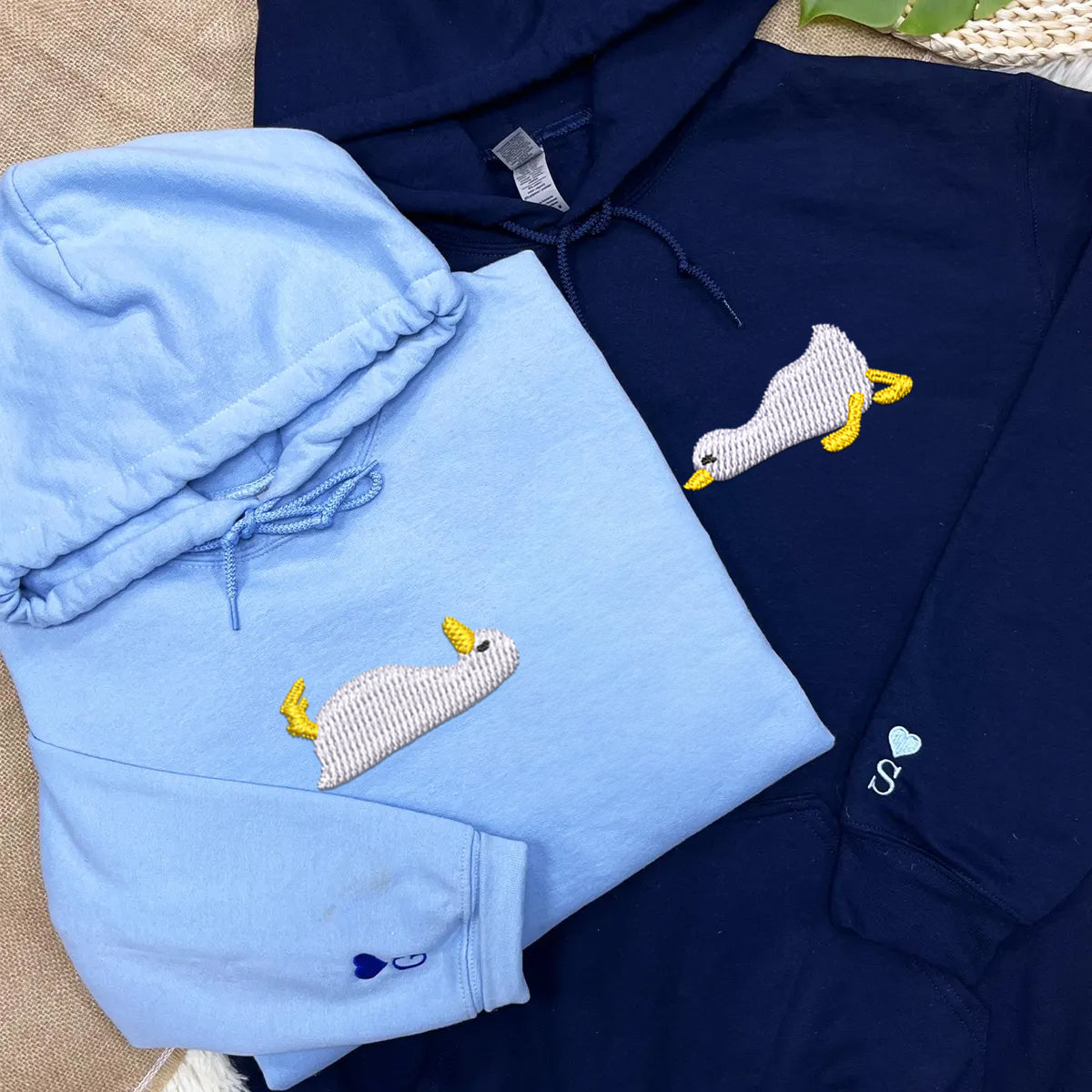 Custom Embroidered Sleepy Goose Matching Hoodies for Couples