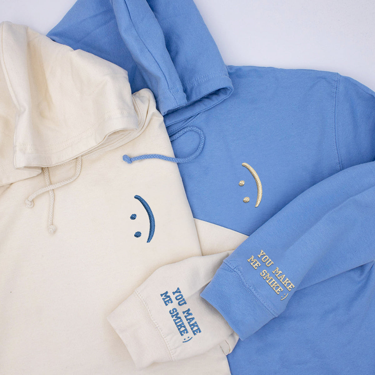 Custom Embroidered Smile Face Matching Hoodies for Couples
