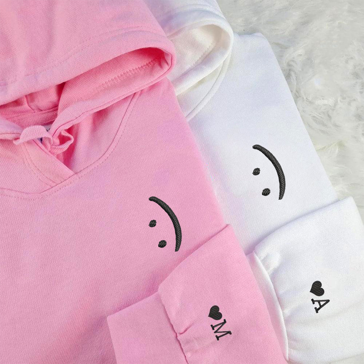 Custom Embroidered Smile Face Matching Hoodies for Couples