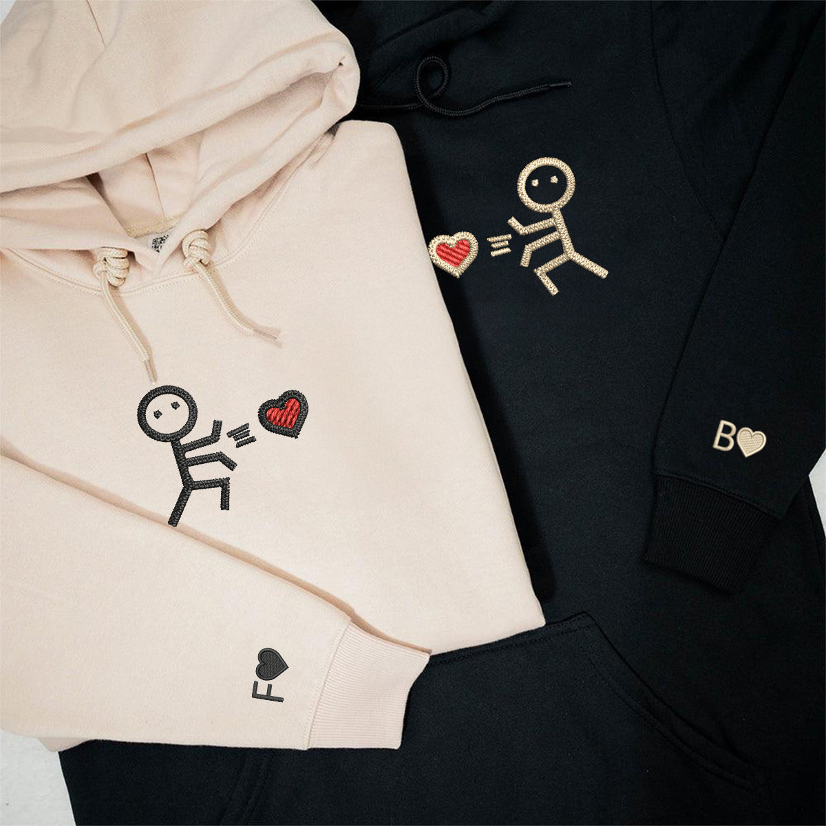 Custom Embroidered Stick Figure Love Matching Hoodies for Couples