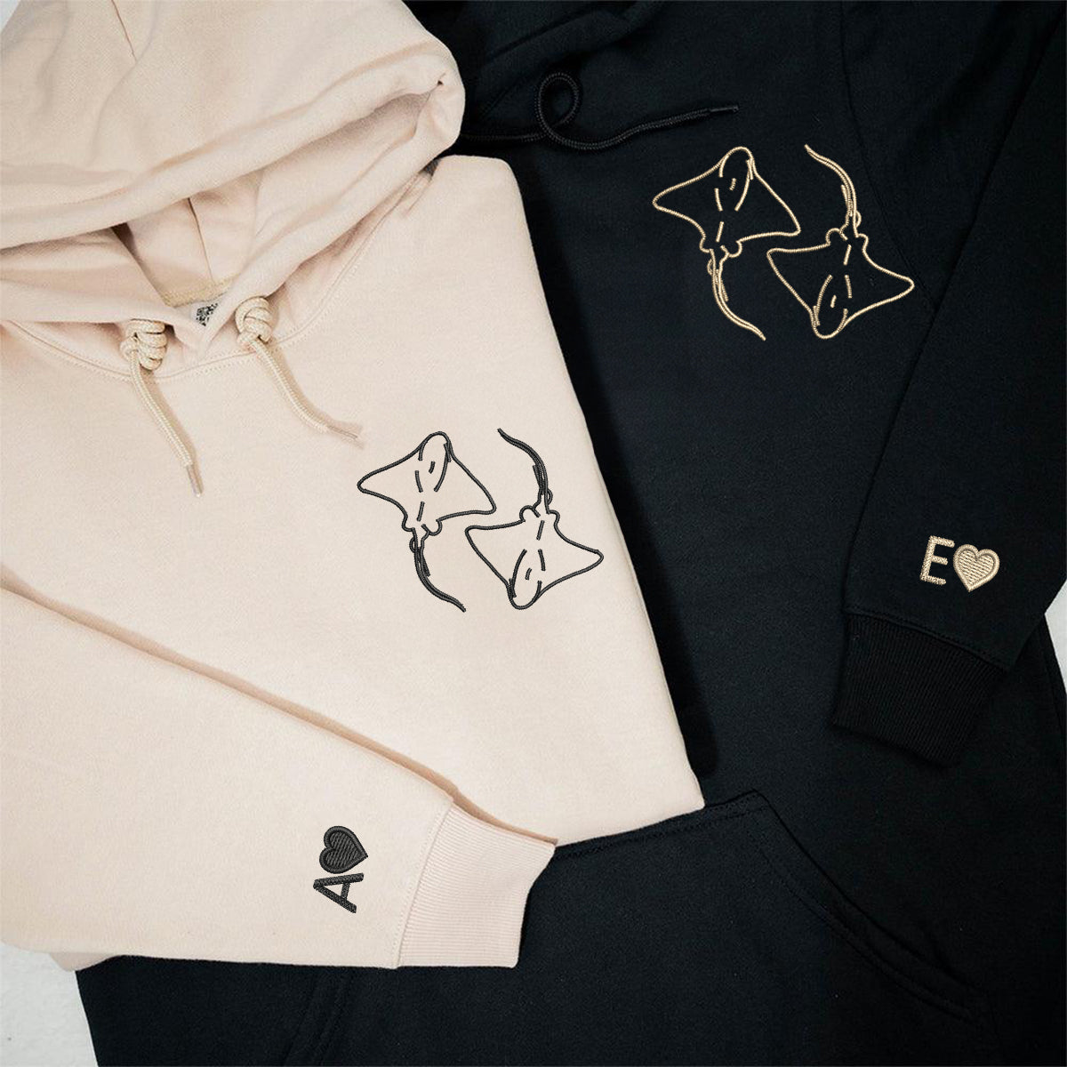 Custom Embroidered Stingray Love Matching Hoodies for Couples