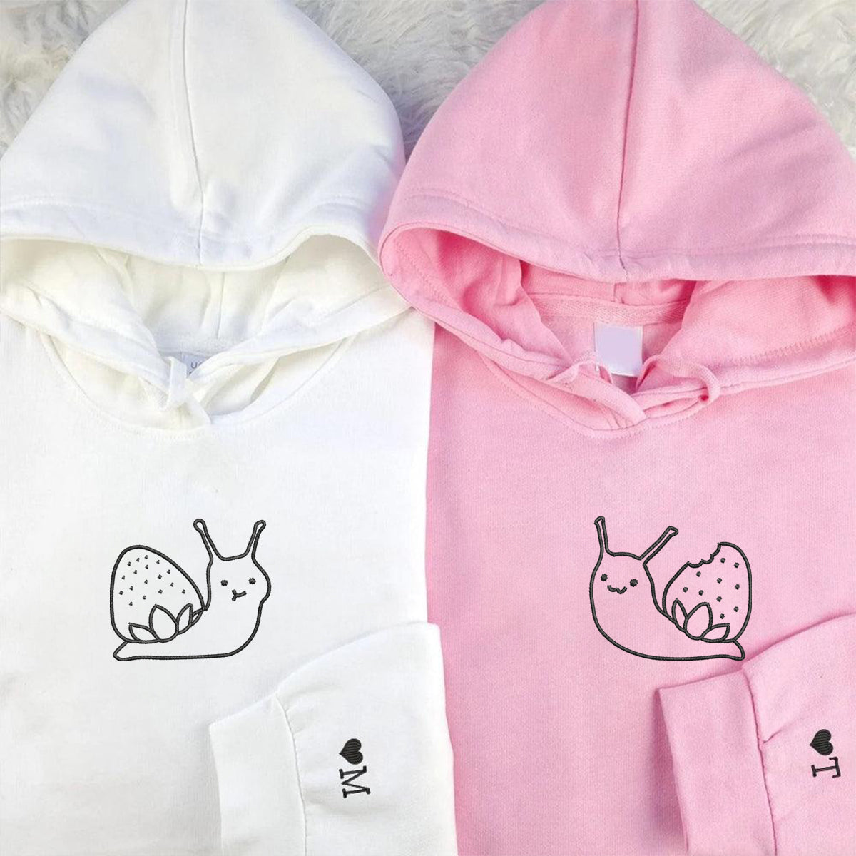 Benutzerdefinierte bestickte Erdbeerschnecke passende Hoodies für Paare