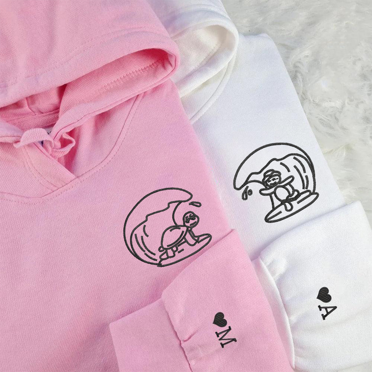 Custom Embroidered Surfs Up Turtles Matching Hoodies for Couples