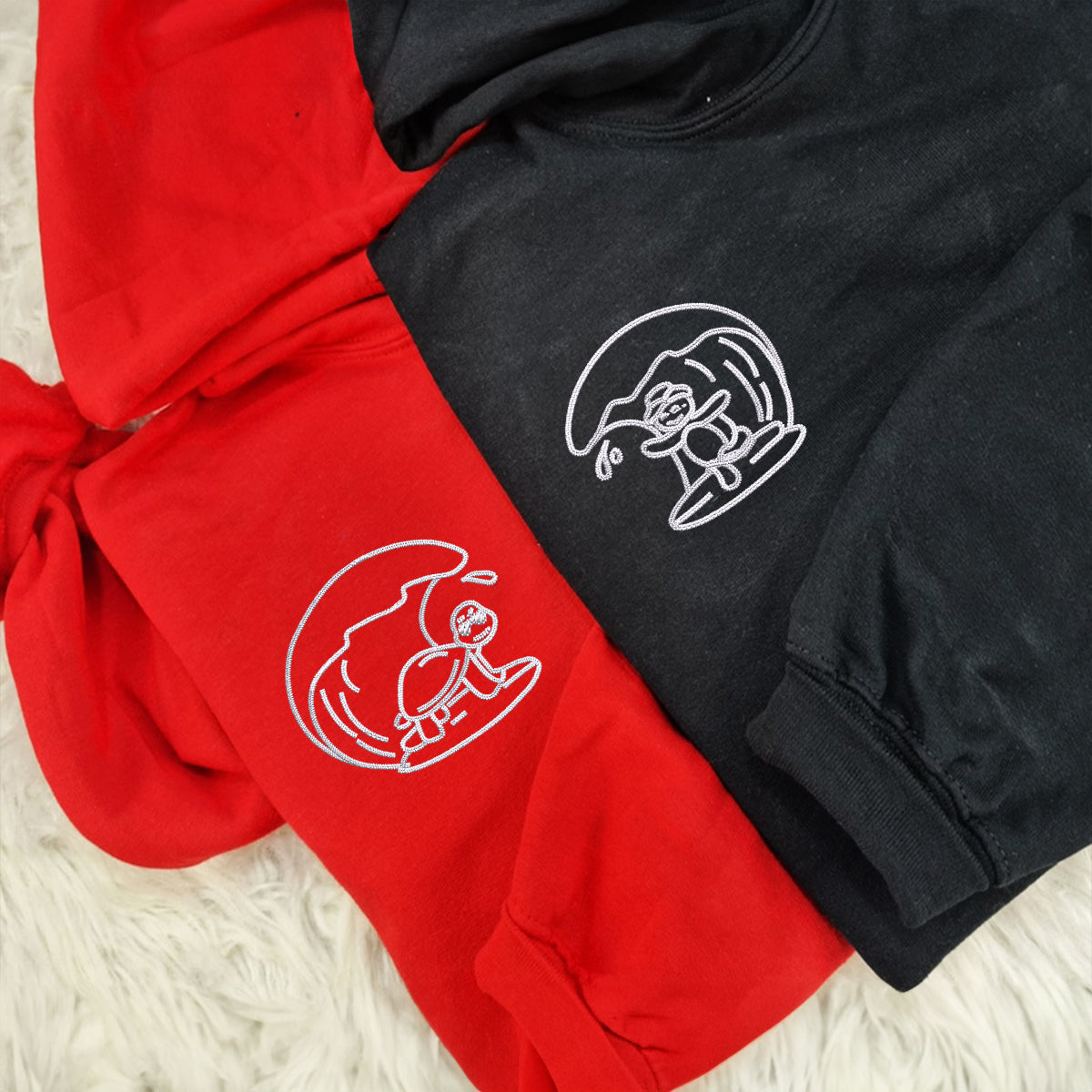 Individuell bestickte Surfs Up Turtles Passende Hoodies für Paare