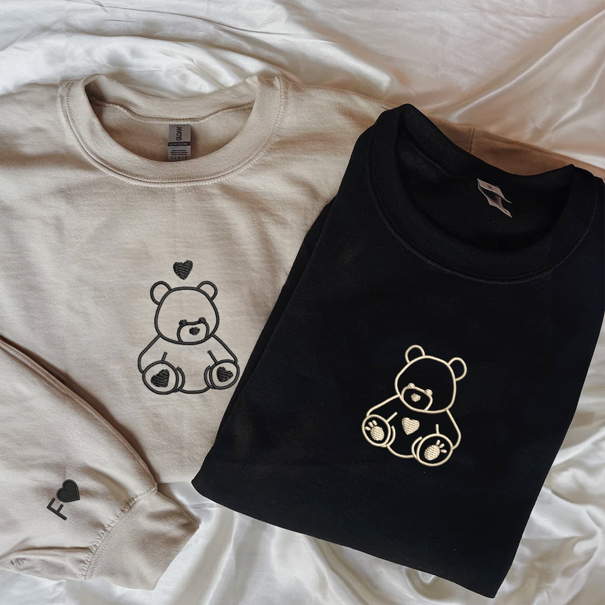 Custom Embroidered Teddy Bear Love Matching Hoodies for Couples