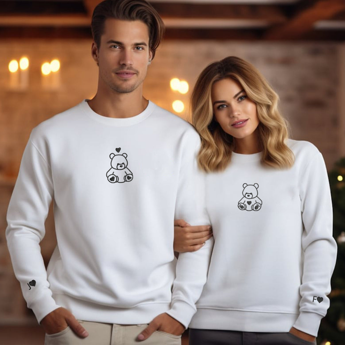 Individuell bestickte Teddybär-Liebes-Kapuzenpullover für Paare
