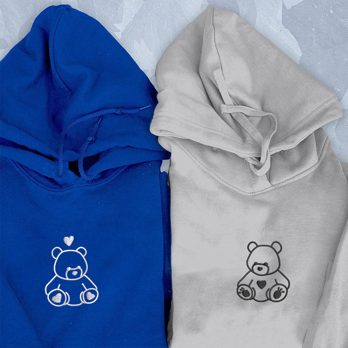 Custom Embroidered Teddy Bear Love Matching Hoodies for Couples