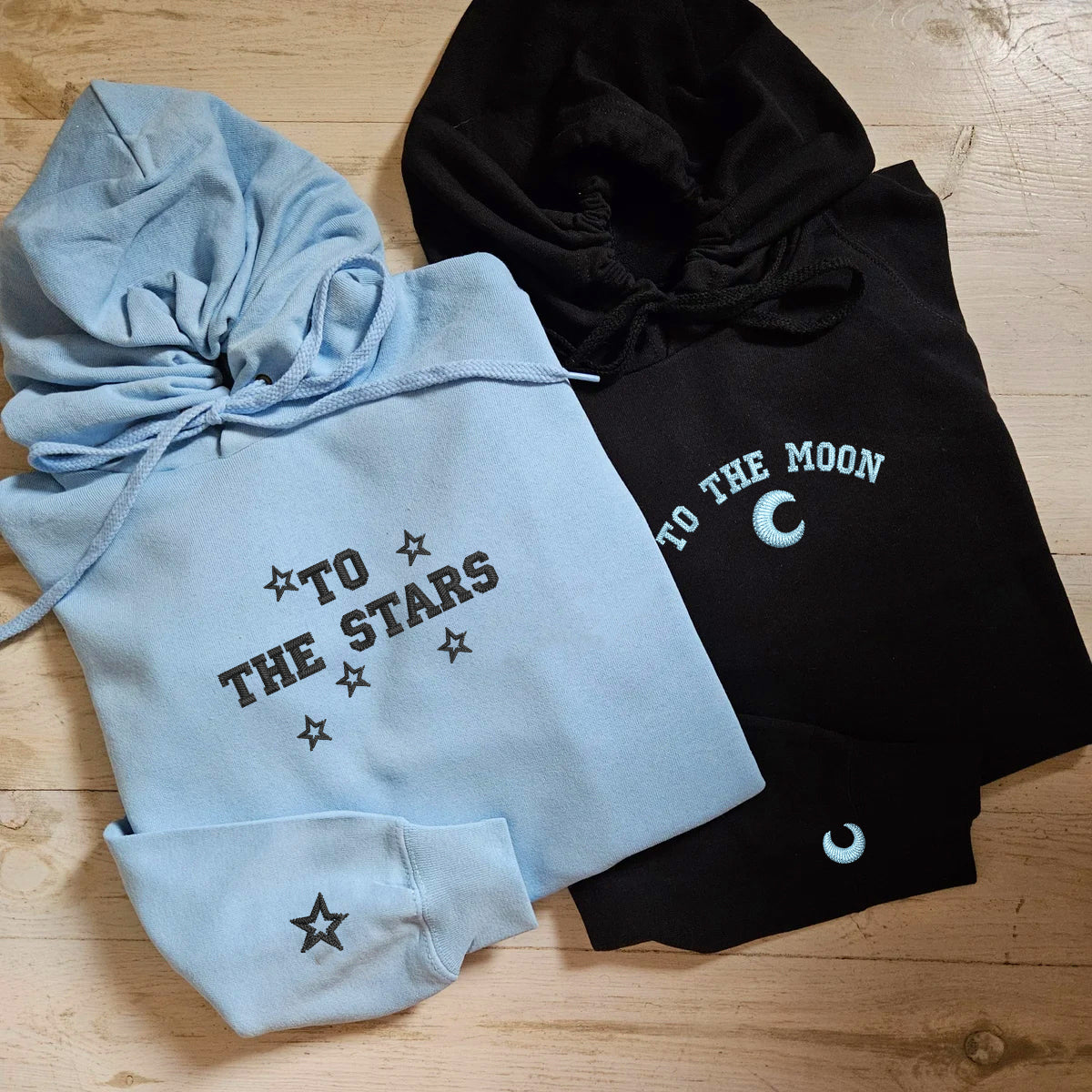 Custom Embroidered To The Moon &amp; Stars Matching Hoodies for Couples