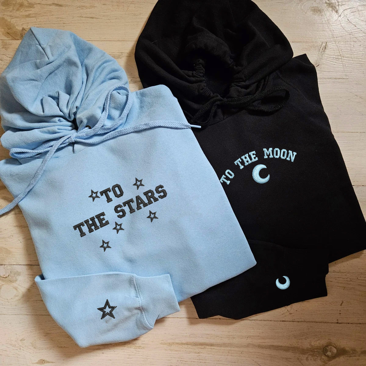 Custom Embroidered To The Moon & Stars Matching Hoodies for Couples
